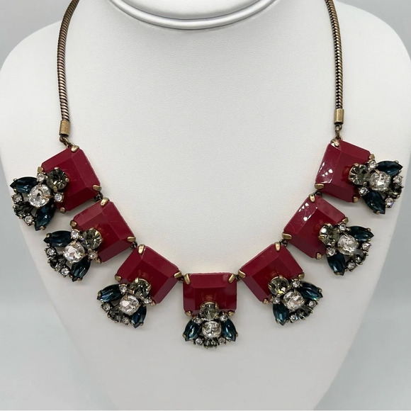 J. Crew Burgundy and Blue Jeweled Necklace - Picture 1 of 4